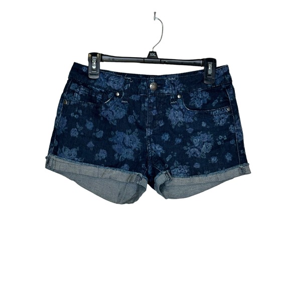 Maurices Womens‎ Shorts Floral Stretch Denim Cotton Blend Cuff Raw Hem Blue 5/6 - Picture 1 of 8